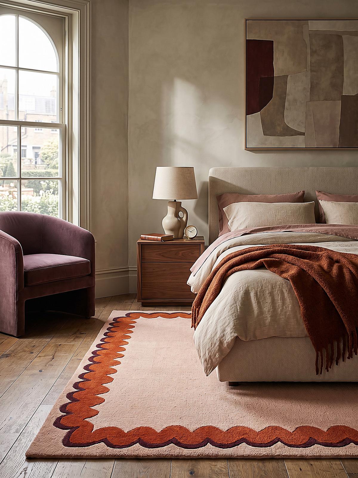 WOLLTEPPICH handgetuftet WAVENEY, Zickzack-Wellenbordüre, Orange, 140 x 200 cm - Orange, Textil (140/200cm) - KADIMA DESIGN