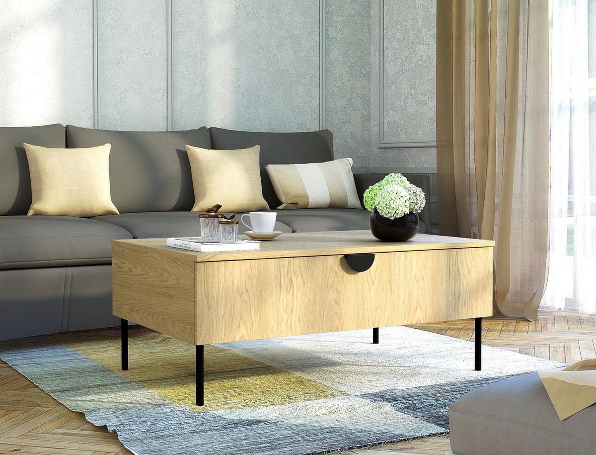 COUCHTISCH Brunelli 1T Eiche Baltic 100/41,6/66 cm - Eichefarben/Schwarz, Holzwerkstoff/Metall (66/100/41.6cm) - AX Living