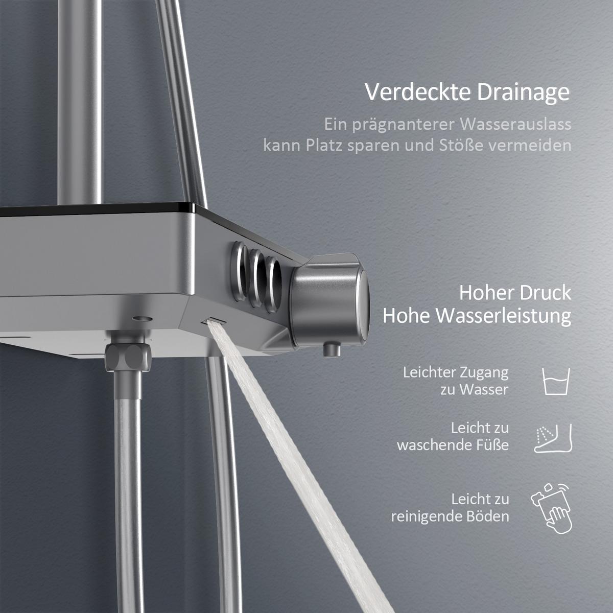 ÜBERKOPFBRAUSESET mit Thermostat höhenverstellbar Anthrazit 112,7/46 cm - Anthrazit, Metall (36/118/46cm) - EMKE