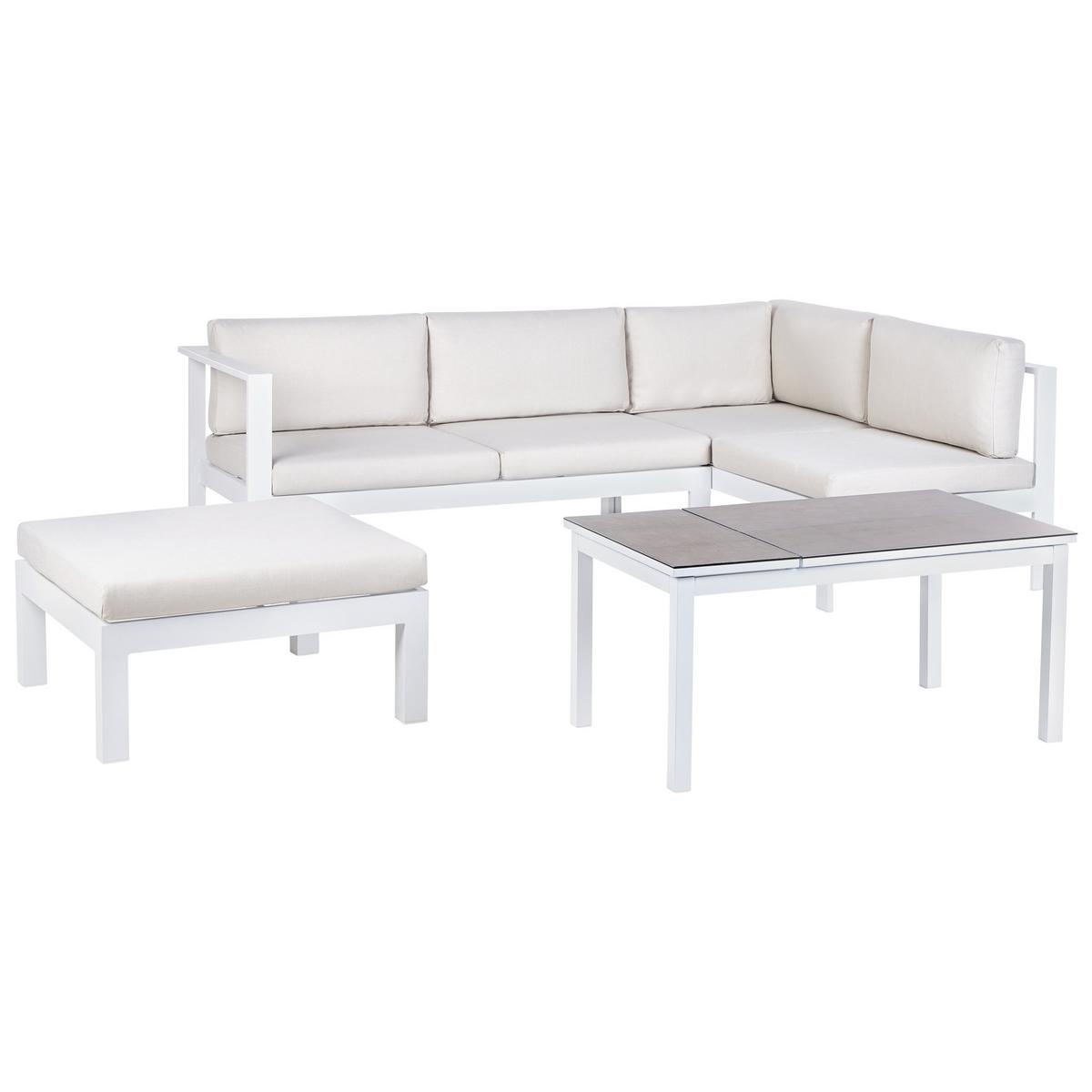 LOUNGE-SET 5-sitzer Aluminium Cremeweiß Messina - Weiß/Grau, Metall - Beliani