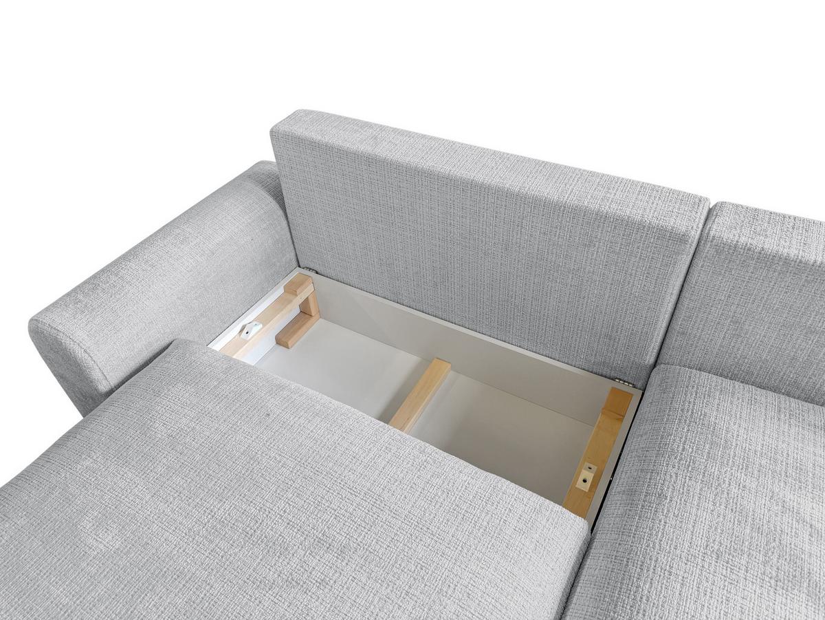 ECKSOFA Melvano mit Schlaffunktion und Bettkasten im Japandi-Stil aus weichem Hellgrau Chenille-Stoff - Hellgrau/Schwarz, Holz/Kunststoff (240/145cm) - S-Style