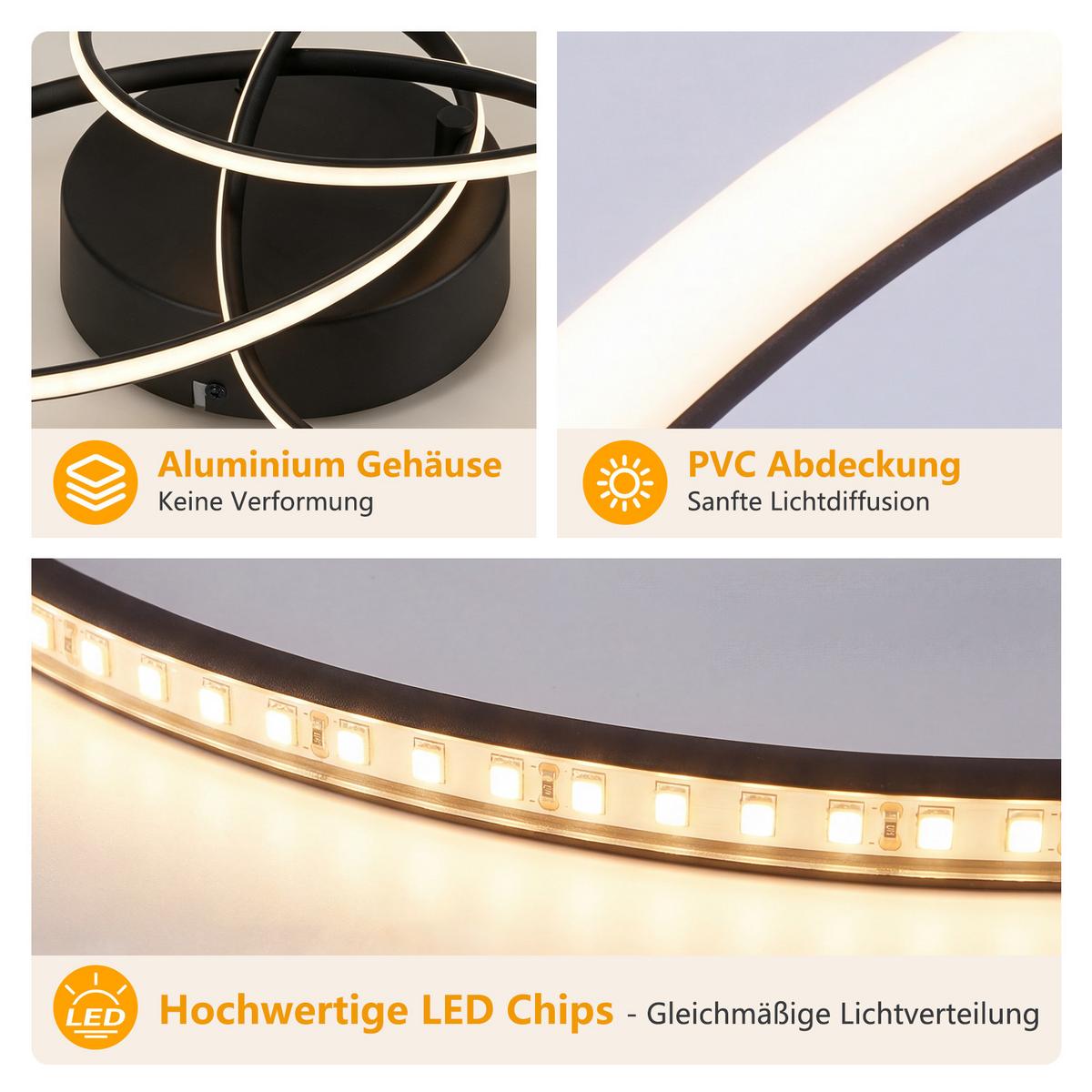 LED DECKENLEUCHTE Myvin 52.5/35.5/11.5 cm - Schwarz, Kunststoff/Metall (52.5/34.5/11.5cm) - ZMH