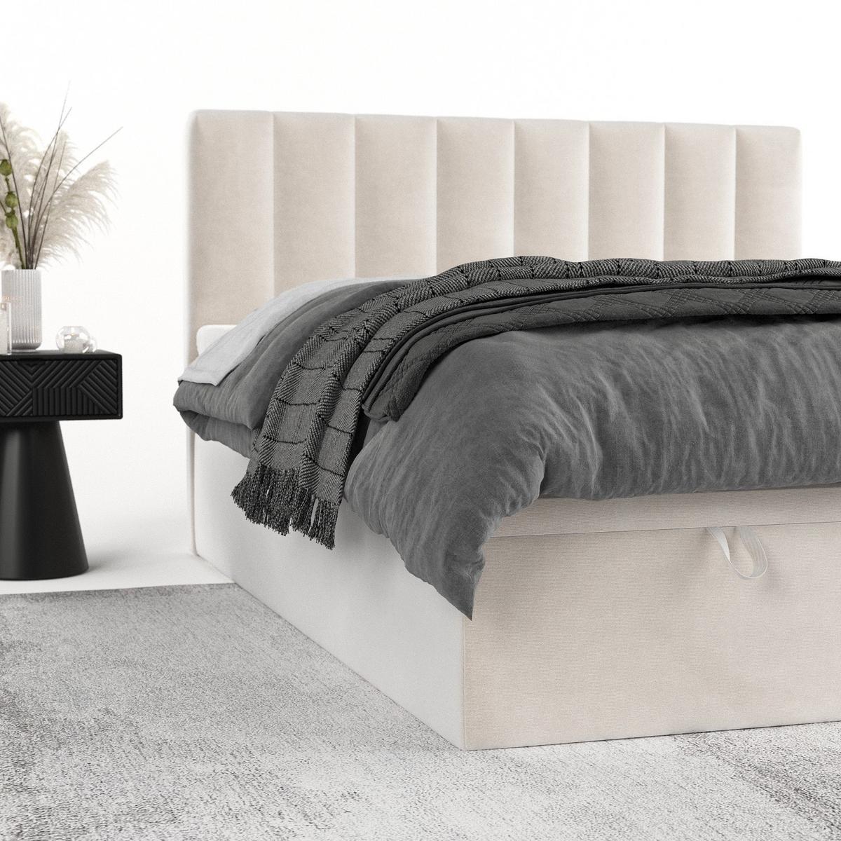 BOXBETT Lume 140/200 cm Creme im Paros Stoff - Creme/Schwarz, Holz/Holzwerkstoff (140/200cm) - AltaBeds