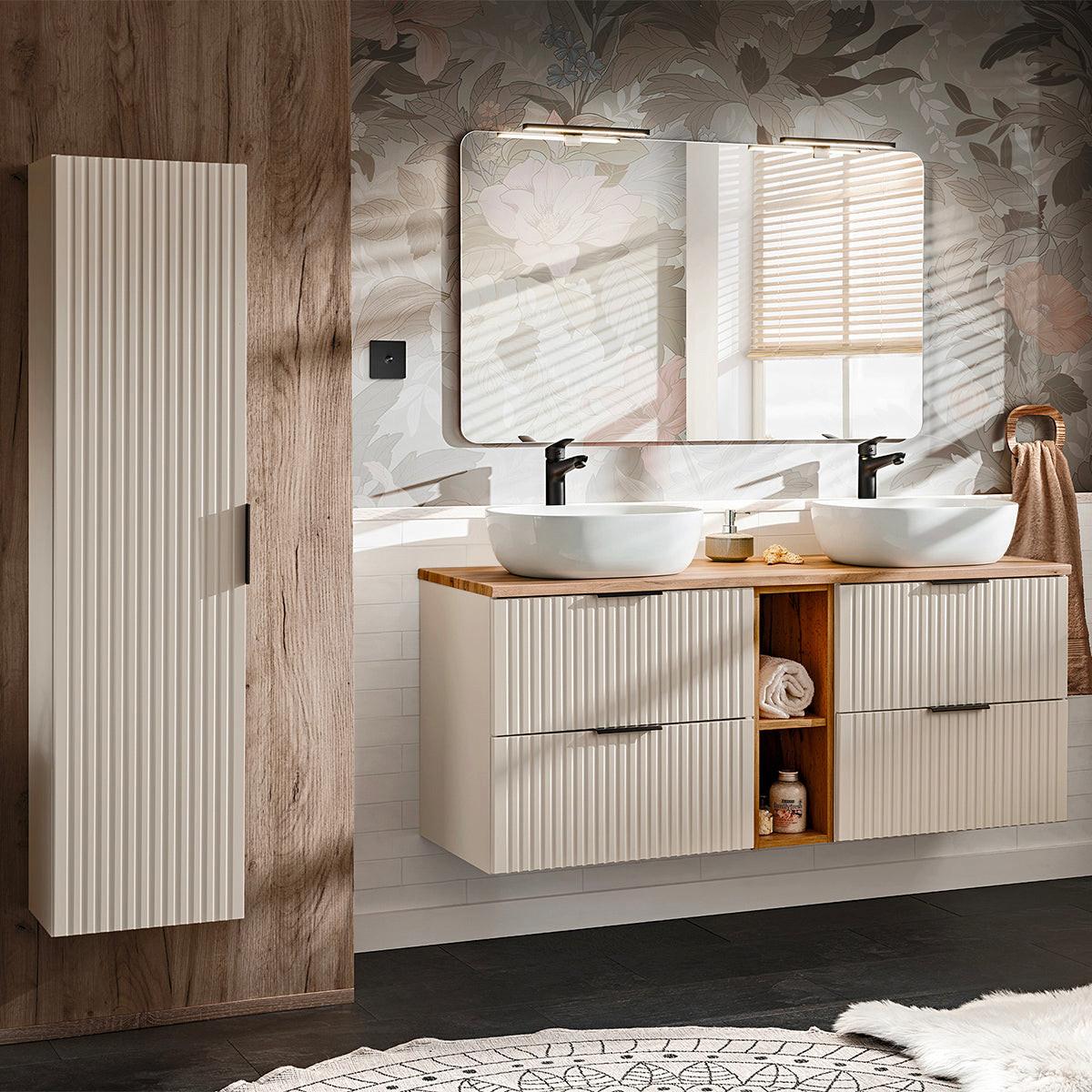 BADMÖBEL 140.8cm Adriel 2er-Set Kaschmir und Holz - Beige, Holzwerkstoff (140.8/59/46cm) - Petits-meubles