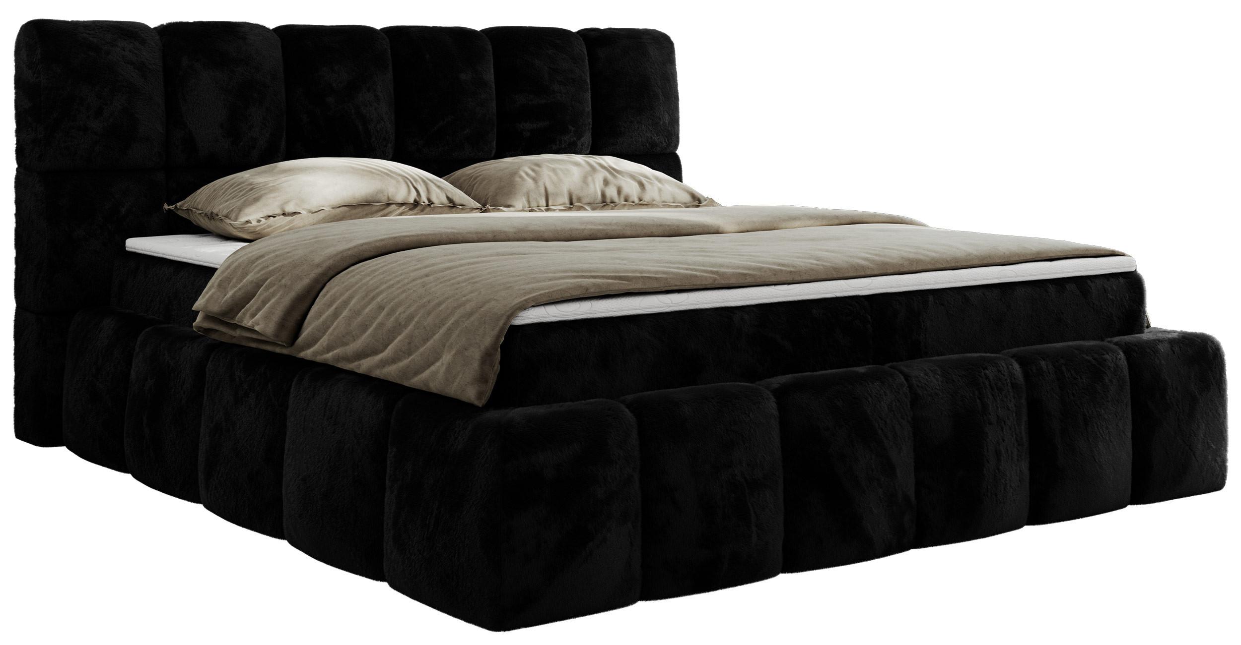 BOXBETT NIRA 200/200 - Schwarz Plüsch - H4 - Schwarz, Holz/Textil (200/200cm) - MKS