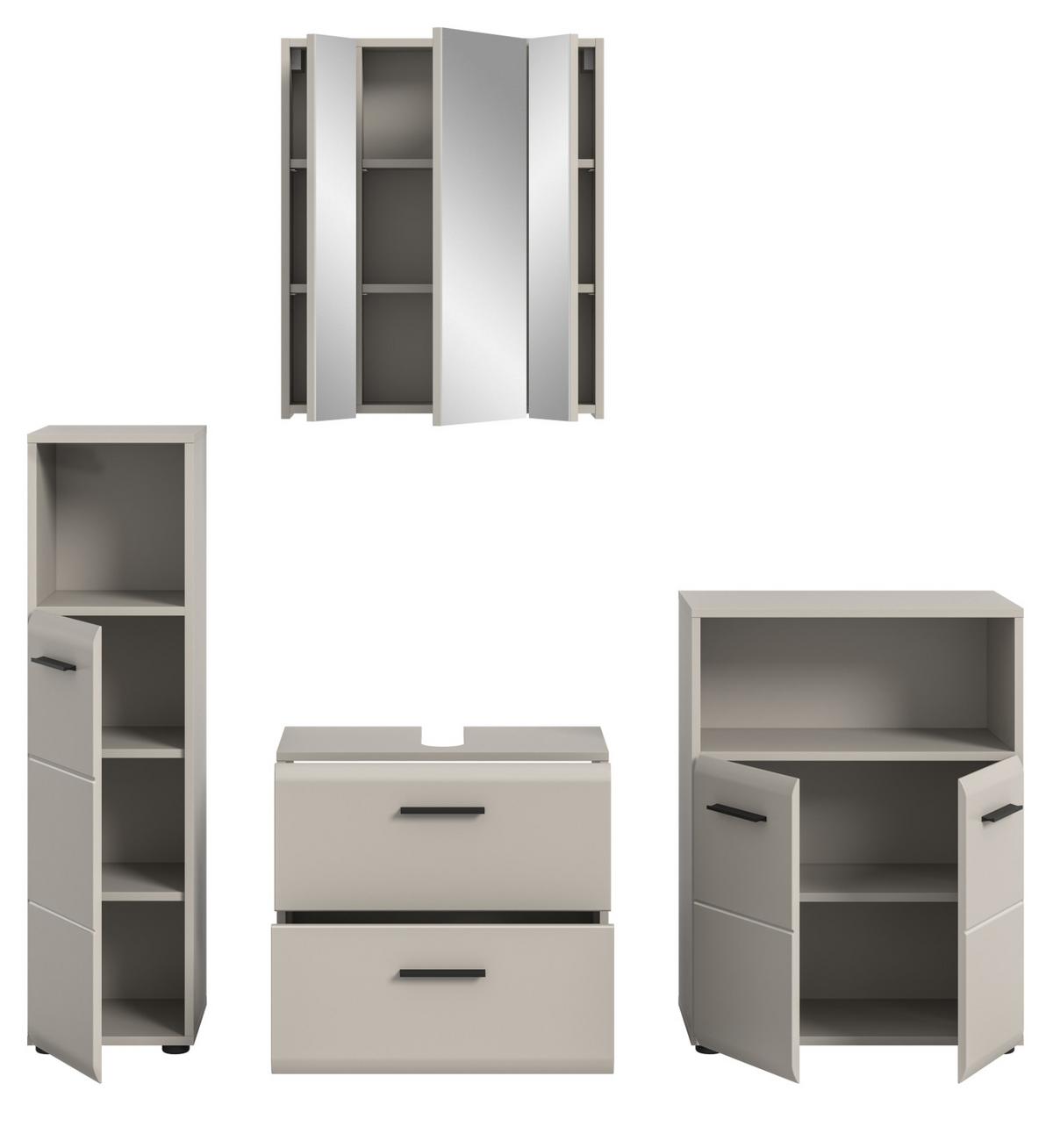 BADMÖBEL-SET Kaschmir 4-teilig 180 cm, Badkombination in modernem Design - Kaschmir/Schwarz, Glas/Holzwerkstoff (180/185/30cm) - Inn.Furn
