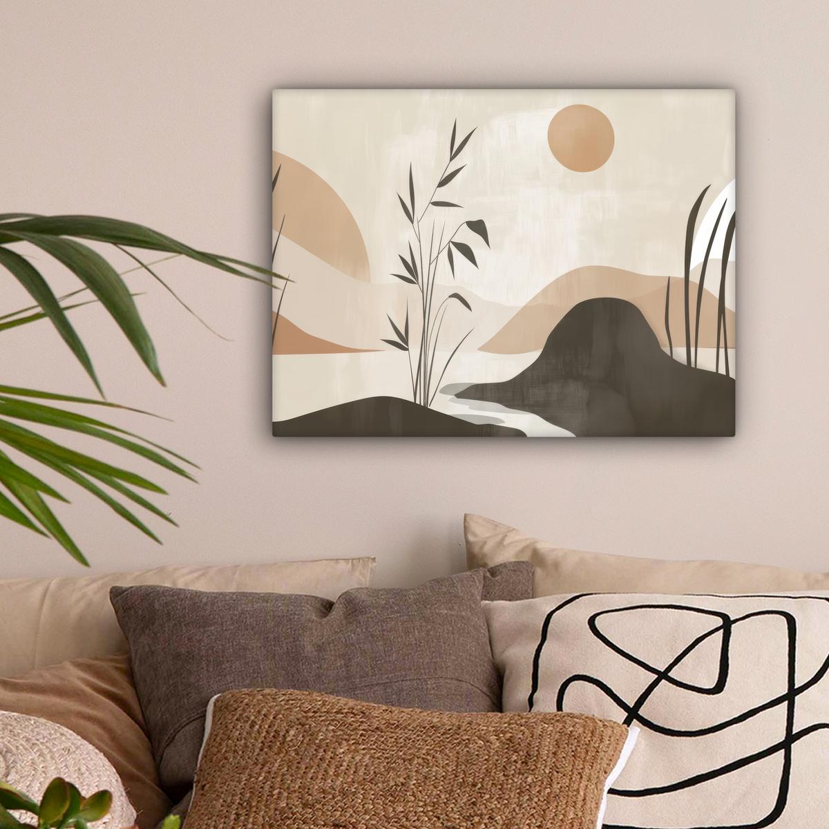 LEINWANDBILD Japandi - Landschaft - Beige Wandbild 40x30 cm - Cognac, Textil (40/30cm) - MuchoWow