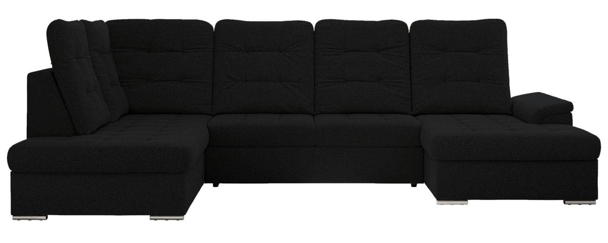 WOHNLANDSCHAFT MADRITO U - Schwarz Boucle - Links - Silberfarben/Schwarz, Textil/Metall (204/89/323cm) - MKS