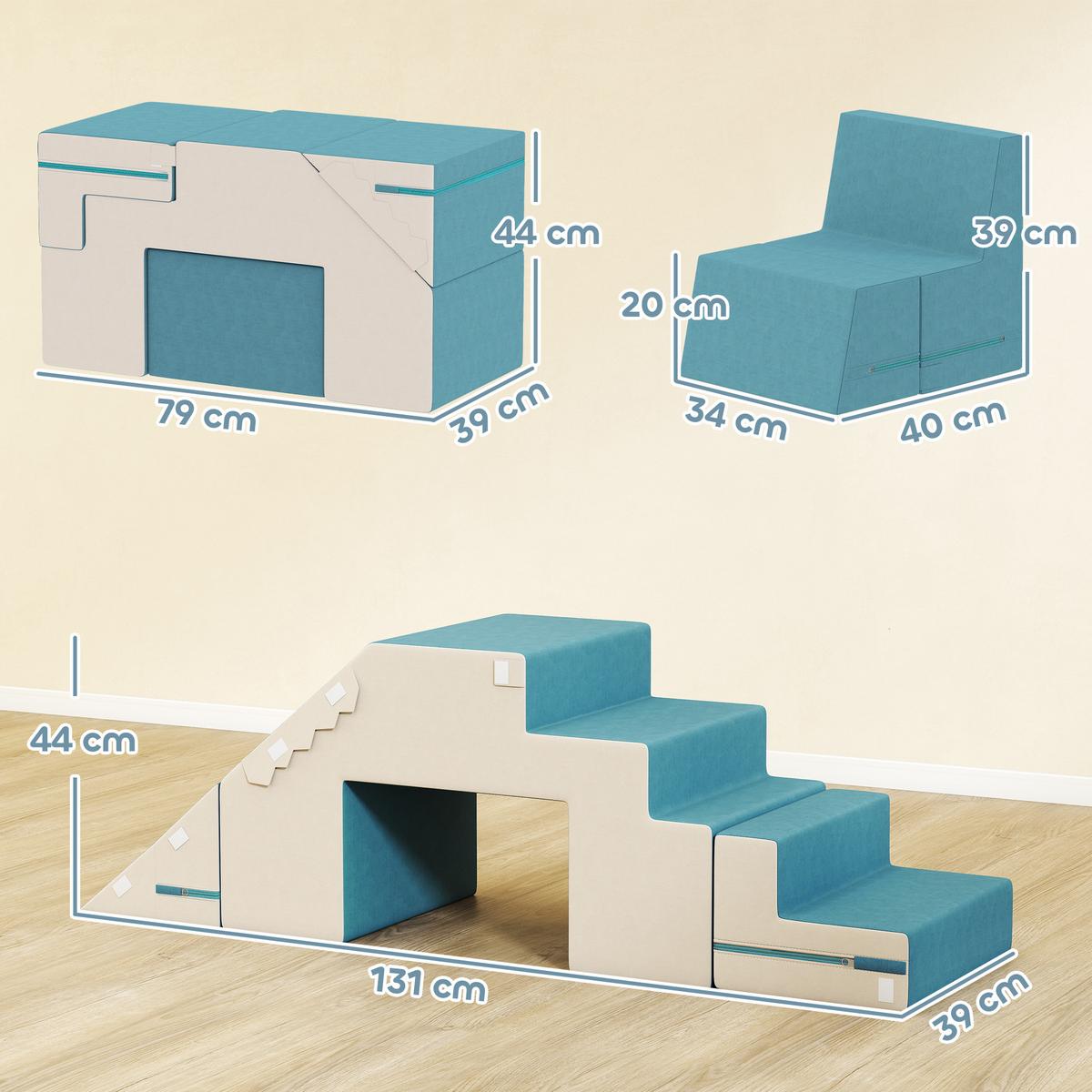 KINDER Schaumstoff Bausteine 2er Set Bausteinset mit Samtoptik Beige+Blau - Beige, Textil (39/131cm) - AIYAPLAY