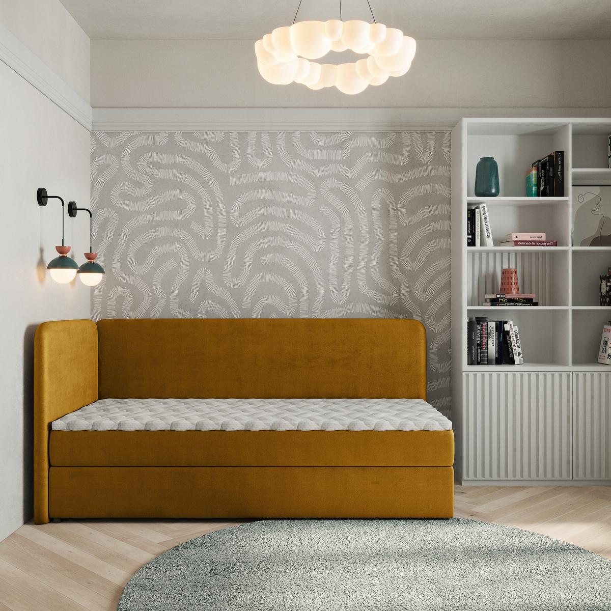 BOXBETT GINA 90x200 cm mit Matratze und Topper, H2+H3 - Gelb - Gelb, Holz (90/200cm) - MASSENO