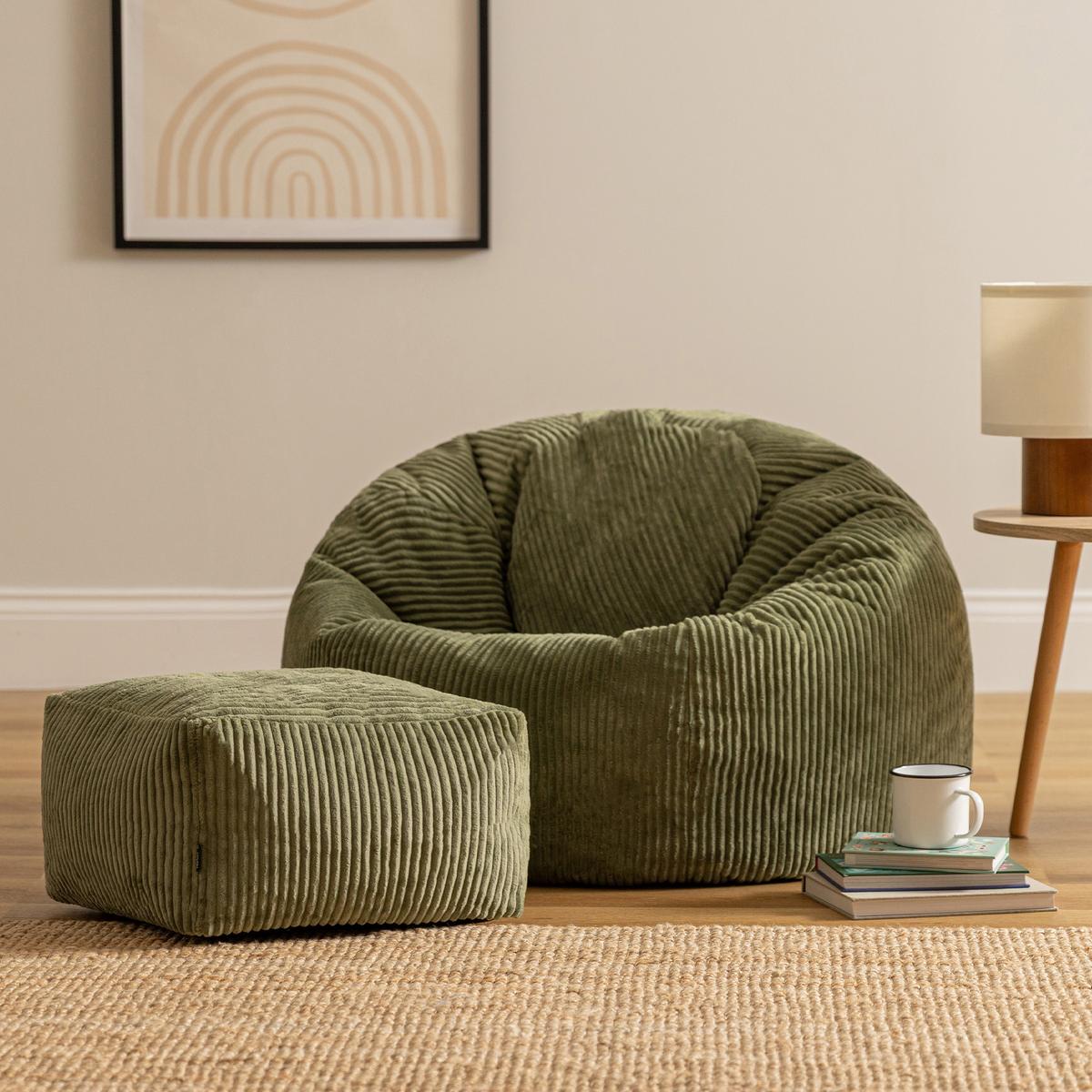 SITZSACK Klassisch + Hocker, Cord - Salbeigrün, Kunststoff/Textil (85/50/85cm) - icon
