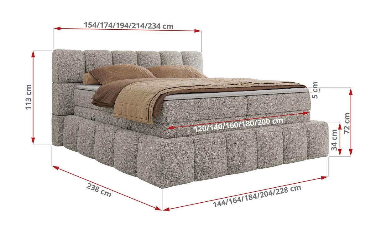 BOXSPRINGBETT NIRA KING 160/200 Hellgrau Strukture - H3 - Hellgrau, Holz/Textil (160/200cm) - MKS