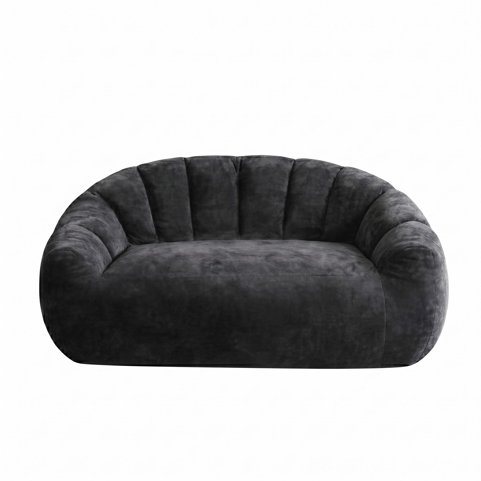 2-SITZER SOFA aus Flanell mit skulpturaler Wellen-Rückenlehne - Schwarz, Textil (140/61/98cm) - Urban Meuble