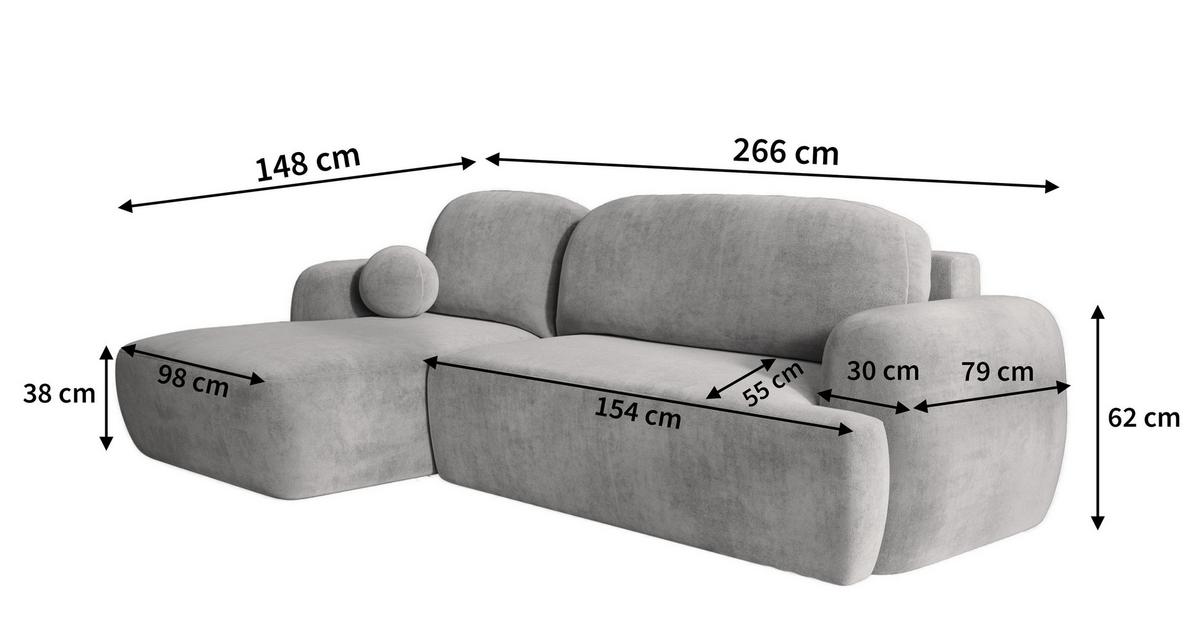 ECKSOFA MODENZA P L-S Braun Kordstoff mit Schlaffunktion - Schwarz/Braun, Holz/Kunststoff (266/148cm) - MASSENO