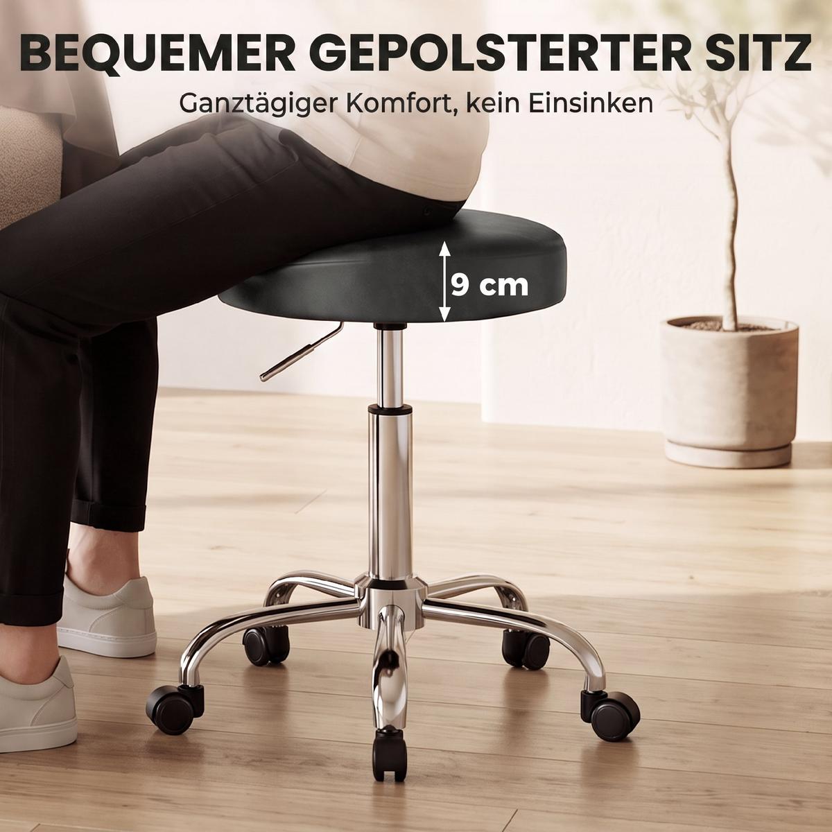 SALONHOCKER PU Metall Schwarz - Chromfarben/Schwarz, Leder/Metall (34.5/67.5/39cm) - HOMCOM
