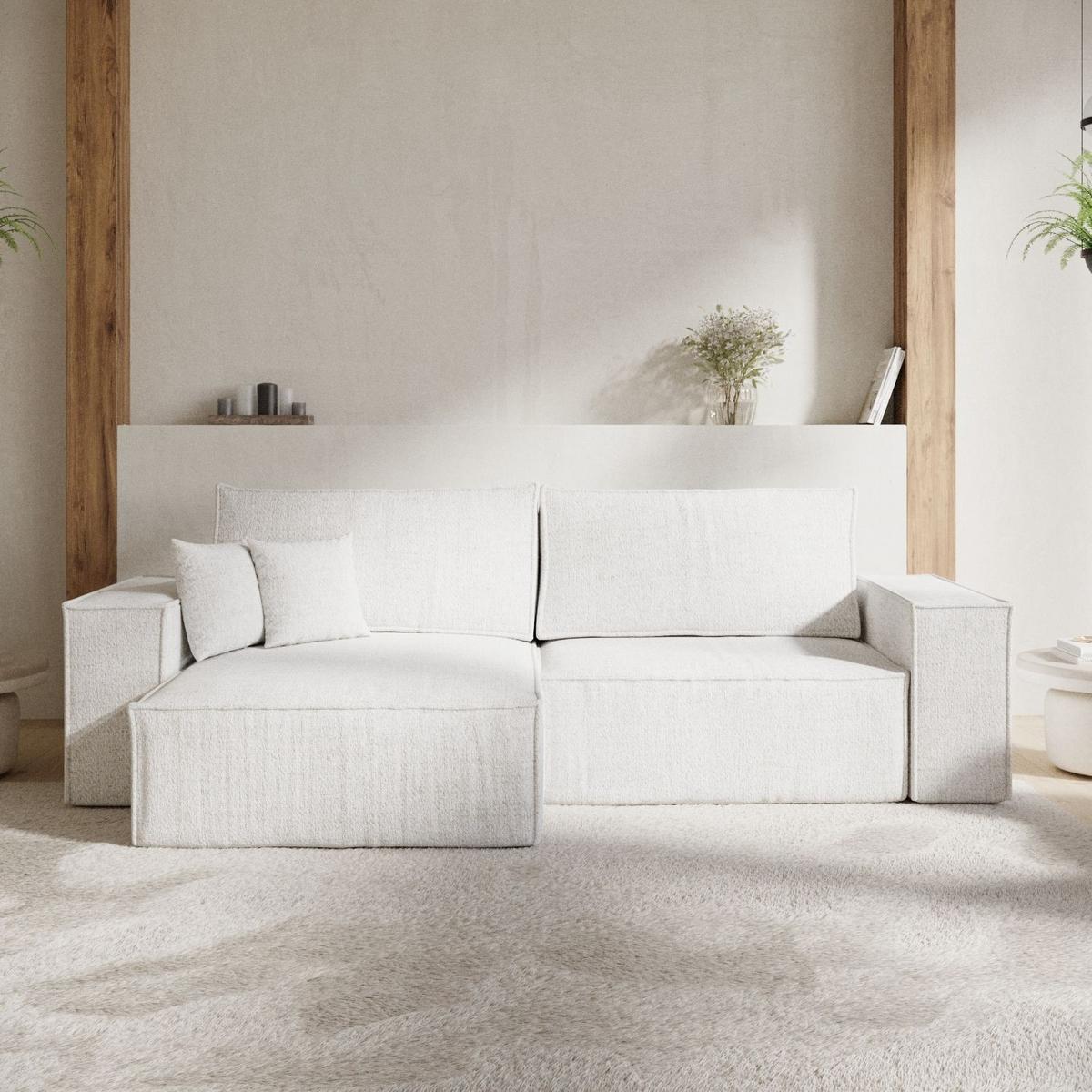 ECKSOFA CAVO mit Schlaffunktion Creme im Neve Stoff - Creme/Schwarz, Holz/Holzwerkstoff (255/148cm) - AltaBeds