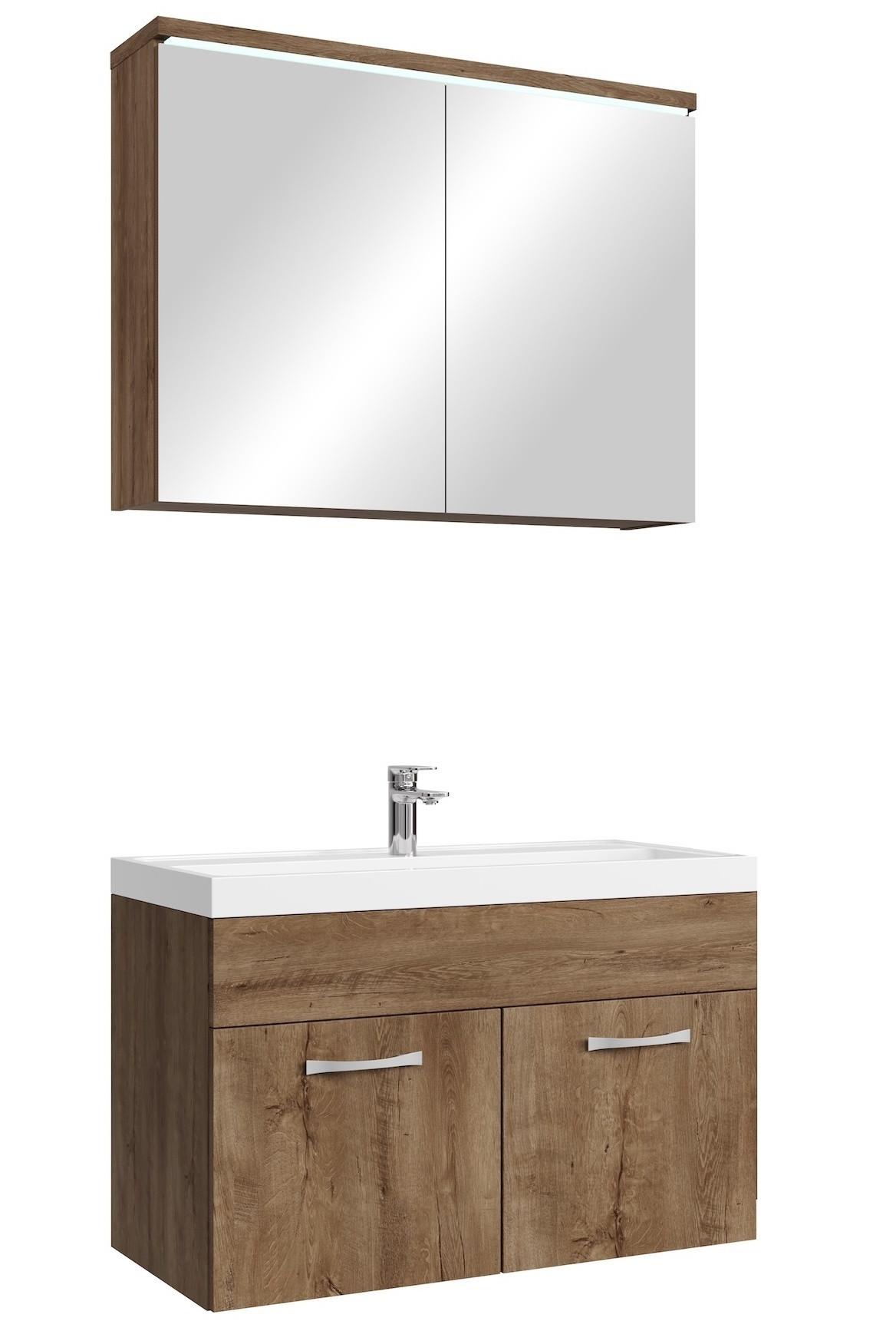 BADMÖBEL-SET Paso 3 Teile Braun Eiche - 80 x 35 x 55 cm - Eichefarben/Braun, Holz (80/55/40cm) - Badplaats