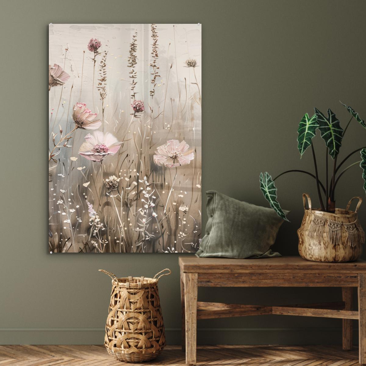 ACRYLGLASBILD Blumen - Rosa - Modern - Beige 80x120 cm - Beige, Glas (80/120cm) - MuchoWow