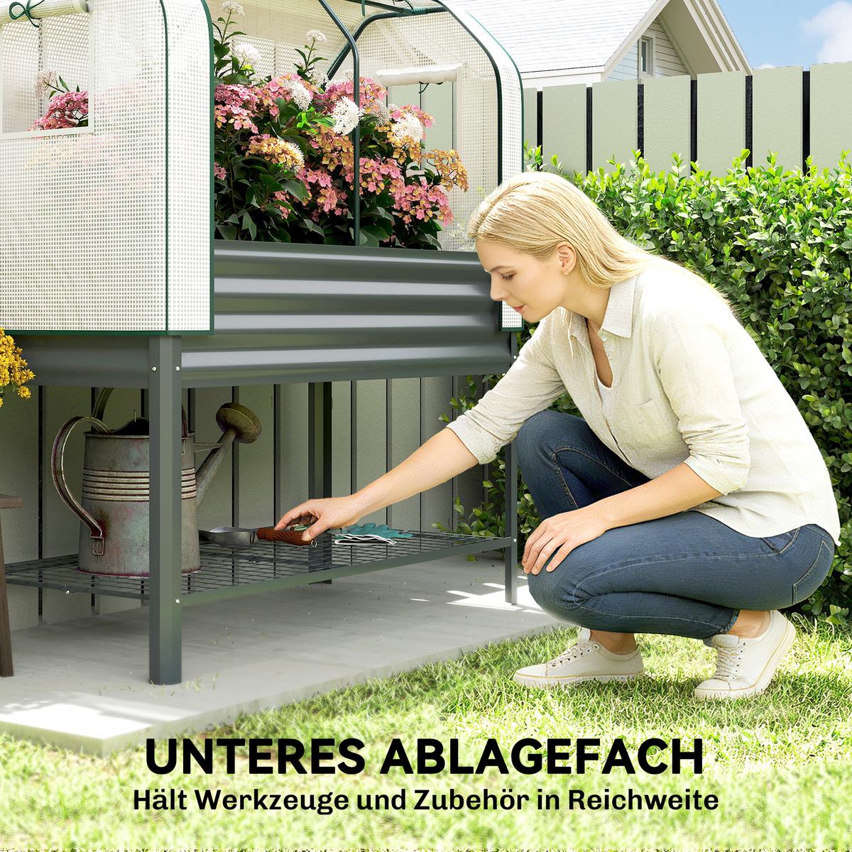 HOCHBEET mit Gewächshausabdeckung Dunkelgrau - Dunkelgrau, Metall (55/140/120cm) - Outsunny