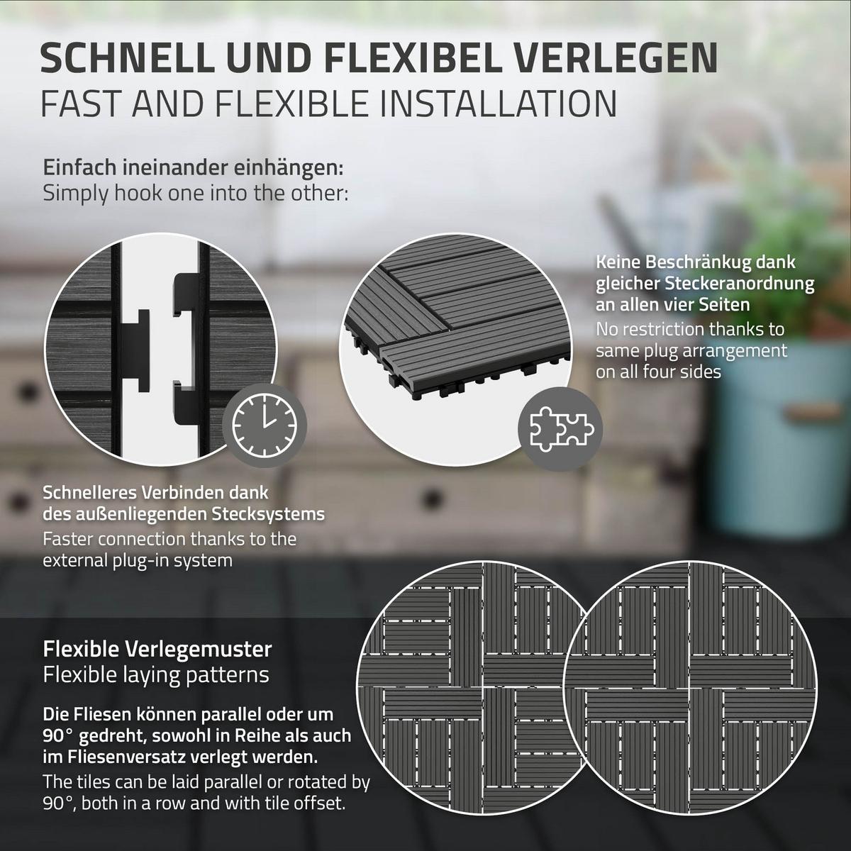 BODENPLATTE Mosaik 2er Set - Anthrazit, Holzwerkstoff (30/30/2cm) - ECD-Germany