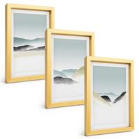 BILDER SET 3er Set - 20x30 cm Goldrahmen - Minimalistische Pastellberge - Goldfarben, Kunststoff (20/30cm) - TULUP