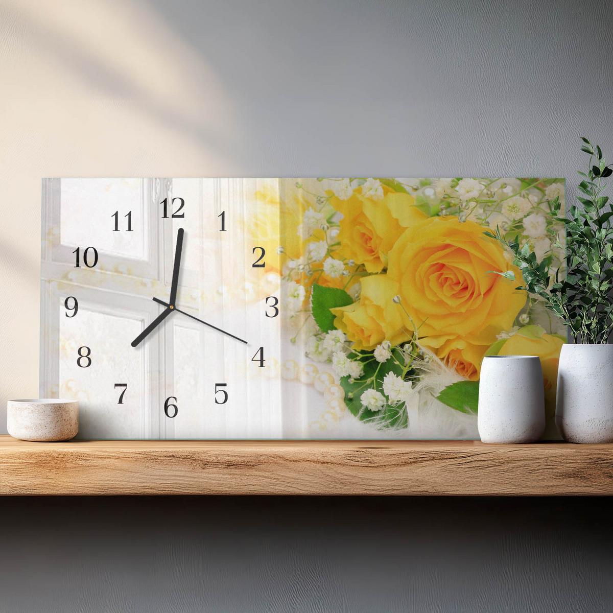 WANDUHR aus Glas 60x30 cm - Blumen - Gelb, Glas (60/30/0.4cm) - TULUP