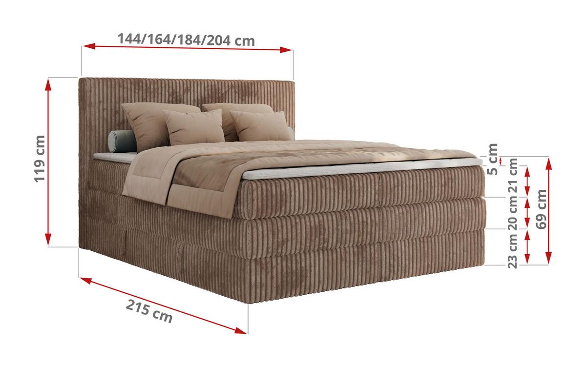 BOXSPRINGBETT TILIANO KING - 200/200 - Braun Cord - H4 - Braun, Holz/Textil (200/200cm) - MKS