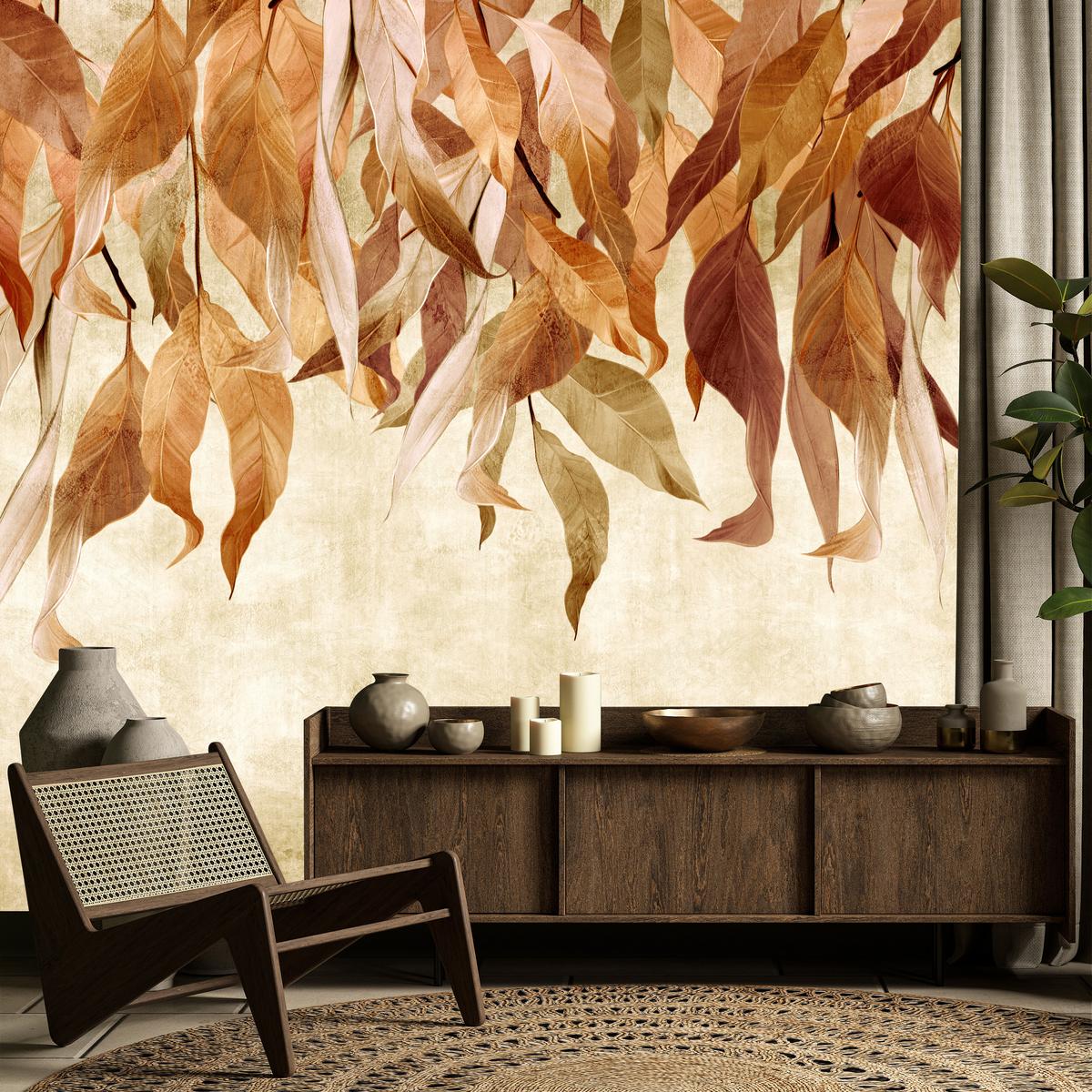 FOTOTAPETE Blätter Pflanzen Natur für Wohnzimmer 250x175 - Beige/Rot, Papier (250/175cm) - Muralo