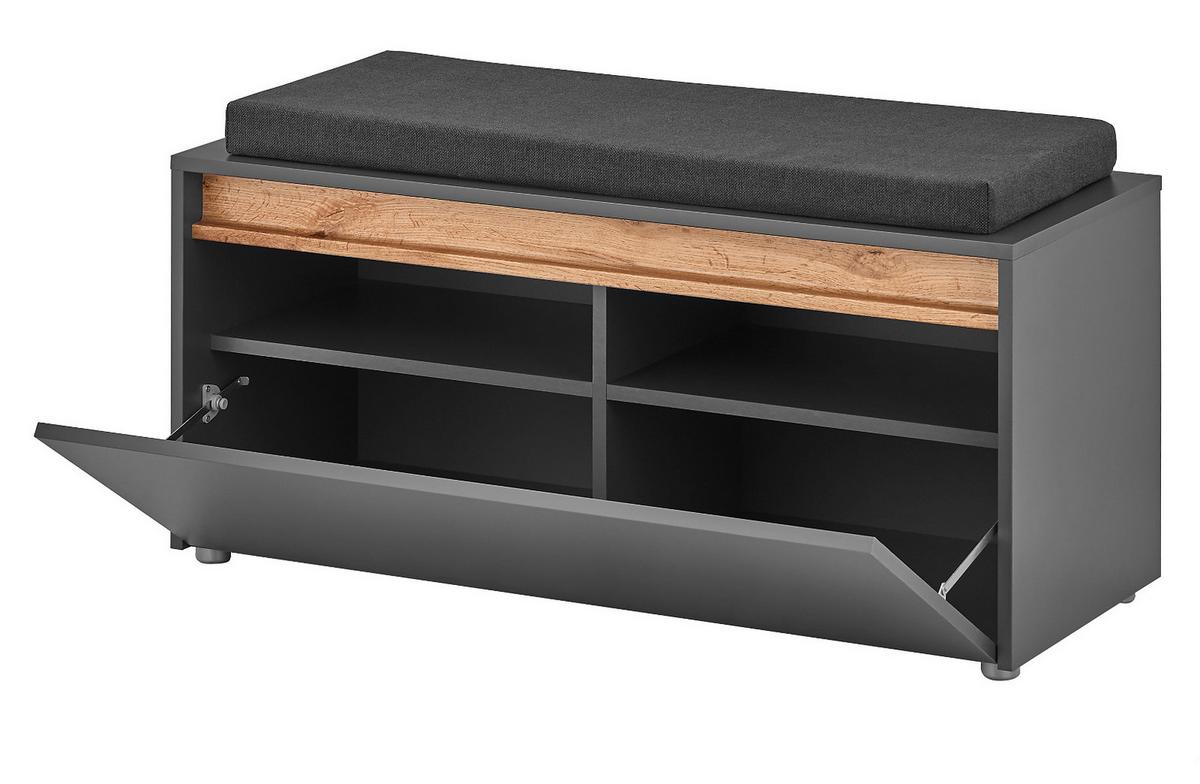 GARDEROBENBANK grau matt, Eiche Wotan 100 cm, Sitzbank inklusive Sitzkissen - Eiche Wotan/Silberfarben, Holzwerkstoff/Kunststoff (100/45/40cm) - Furn.Design