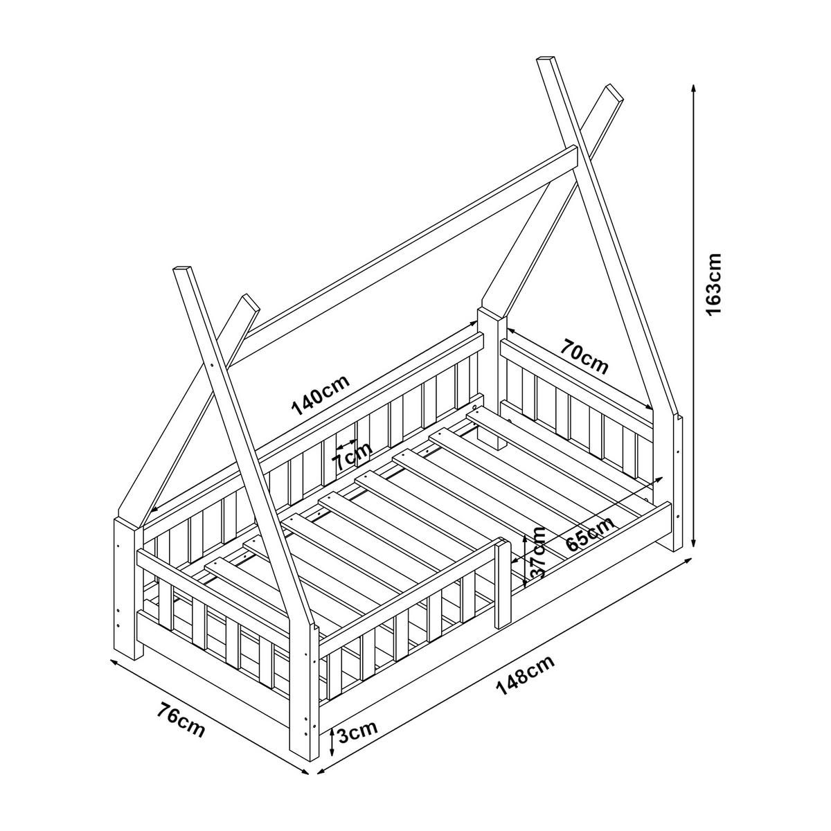 KINDERBETT Helsingborg - Naturfarben, Holz (70/140cm) - [en.casa]