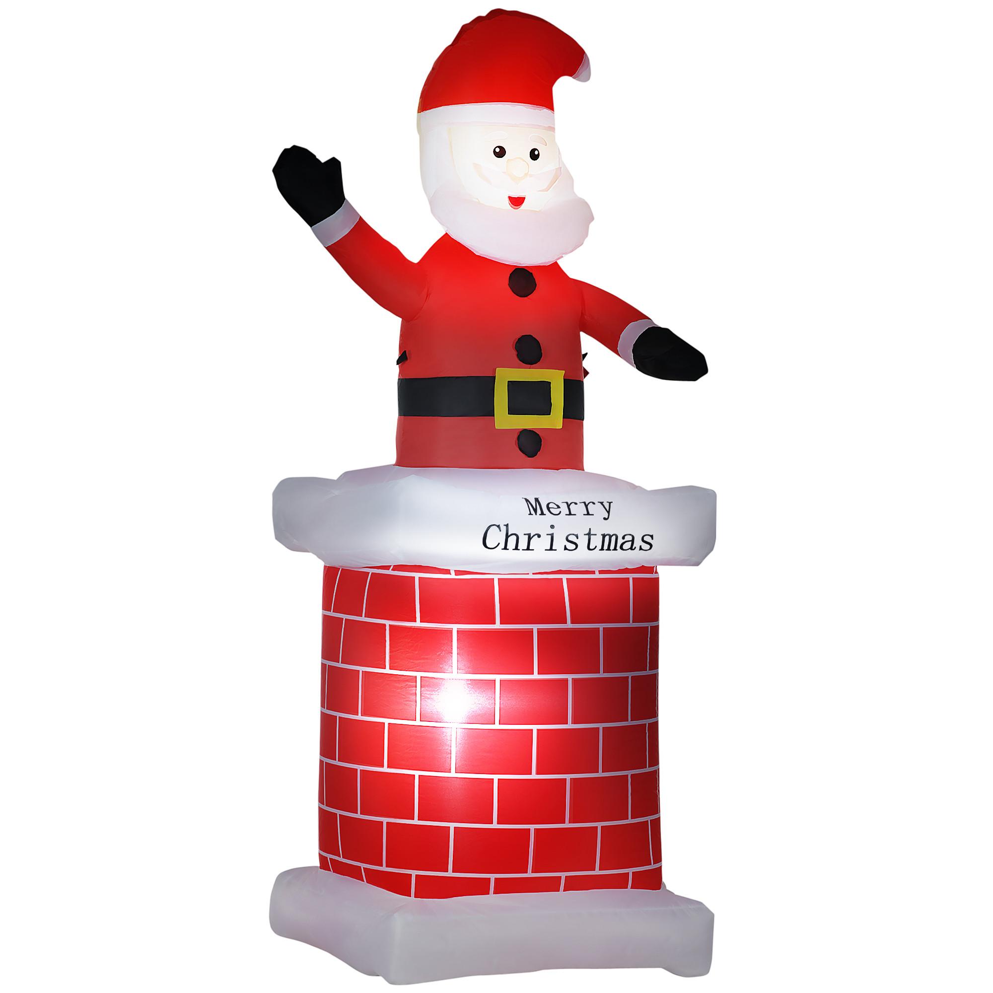 WEIHNACHTSDEKO 2,10 m Weihnachtsmann mit Schornstein aufblasbar LED-Beleuchtung - Multicolor, Kunststoff (70/210/80cm) - HOMCOM
