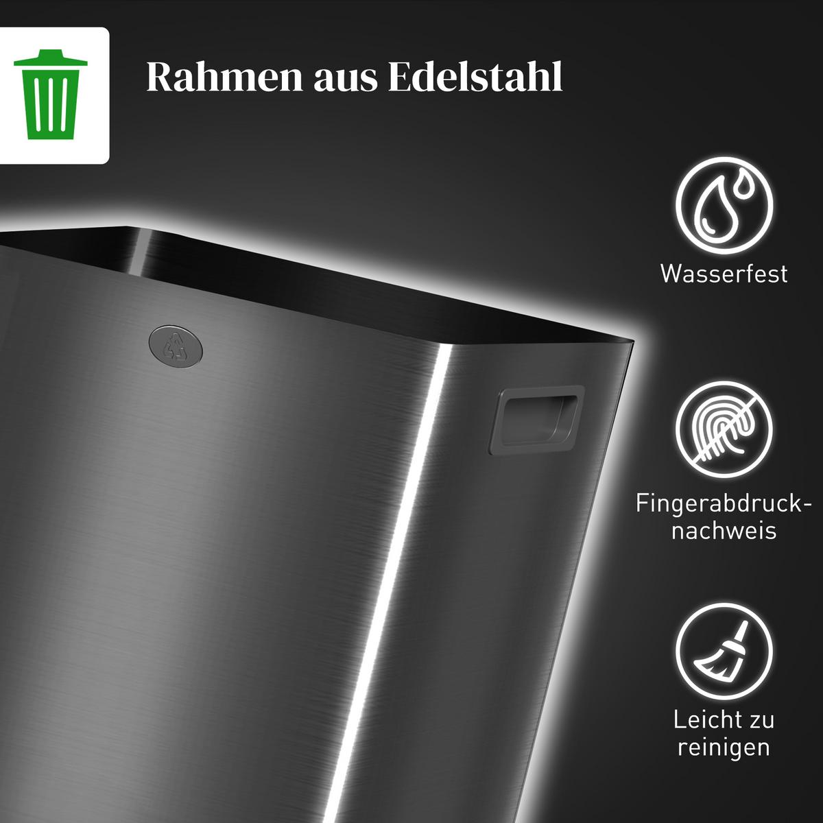 MÜLLEIMER Edelstahl Kunststoff Schwarz - Schwarz, Metall (36/51.6/45.8cm) - HOMCOM