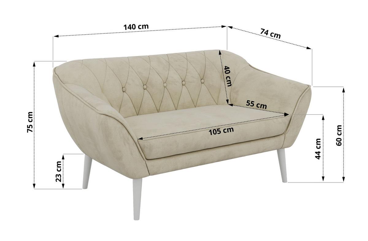2-SITZER-SOFA PIRS - Beige Velvet - Weiße Beine - Beige/Weiß, Holzwerkstoff/Textil (140/75/74cm) - MKS