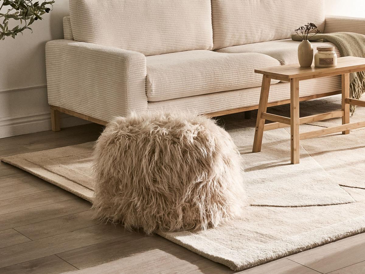 POUF Webpelz Beige Tukki - Beige, Kunststoff (50/30/50cm) - Beliani