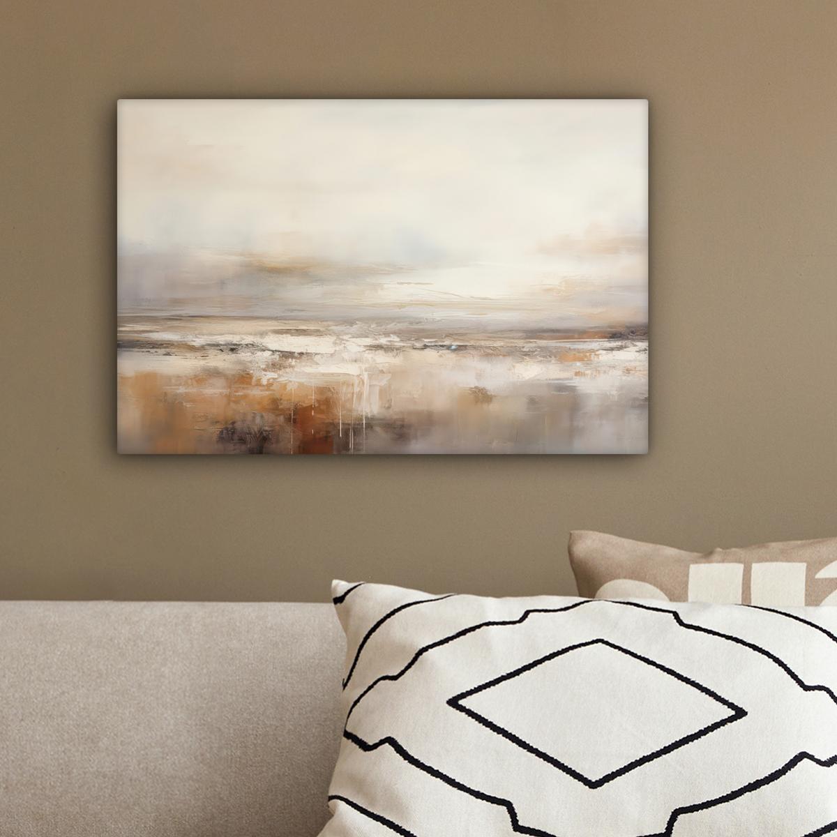 LEINWANDBILD Kunst - Industriell - Grau - Braun - Abstrakt Deko Schlafzimmer 30x20 cm - Sandfarben, Textil (30/20cm) - MuchoWow