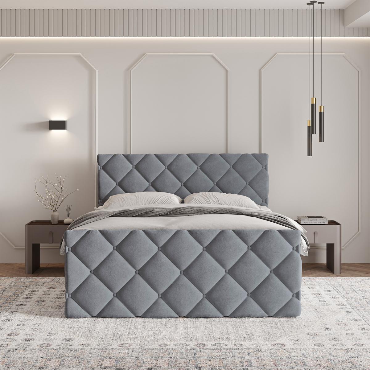 BOXBETT ROVARI 140x200 cm mit Matratze und Topper - Grau - Grau, Holz (140/200cm) - MASSENO