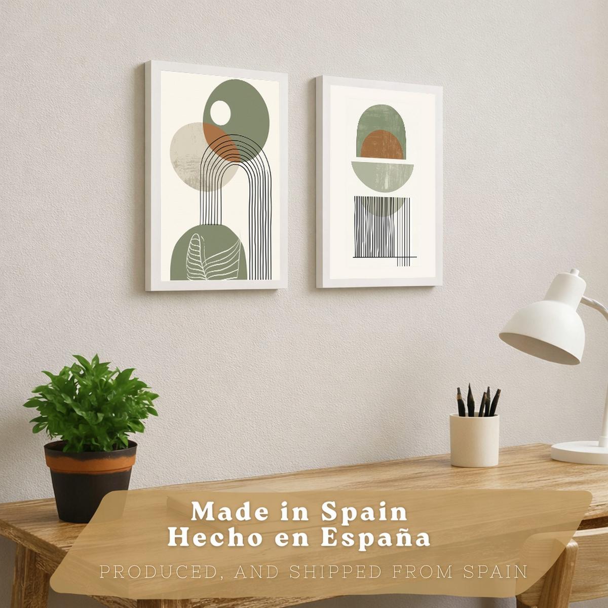 POSTER 3er Kunstdruck-Set Wandbilder Abstrakt Grün modern Wohnzimmer Deko, Schlafzimmer, Küche, Badezimmer Weißer Rahmen A4 - Weiß, Papier (29.7/1/21cm) - Nacnic