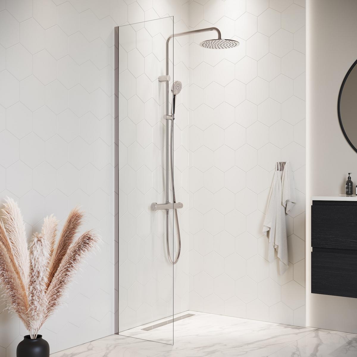 DUSCHWAND Florida - 40 x 200 cm - Chrom - Walk-In Duschabtrennung aus Sicherheitsglas - Chromfarben, Glas (40/200cm) - Badplaats