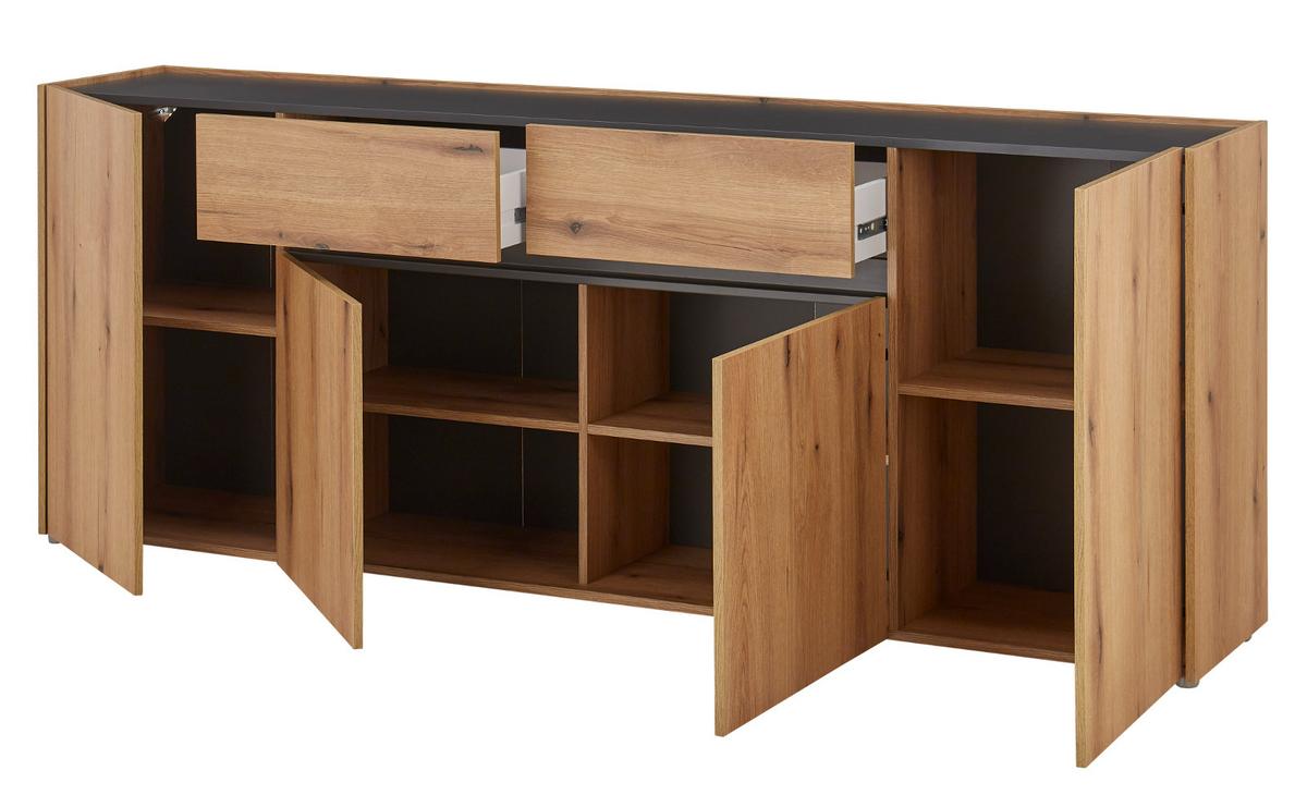 SIDEBOARD Evoke Eiche mit Grau, 4-türige Kommode 223 x 87 cm - Eichefarben/Silberfarben, Holzwerkstoff/Kunststoff (312/198/42cm) - Furn.Design