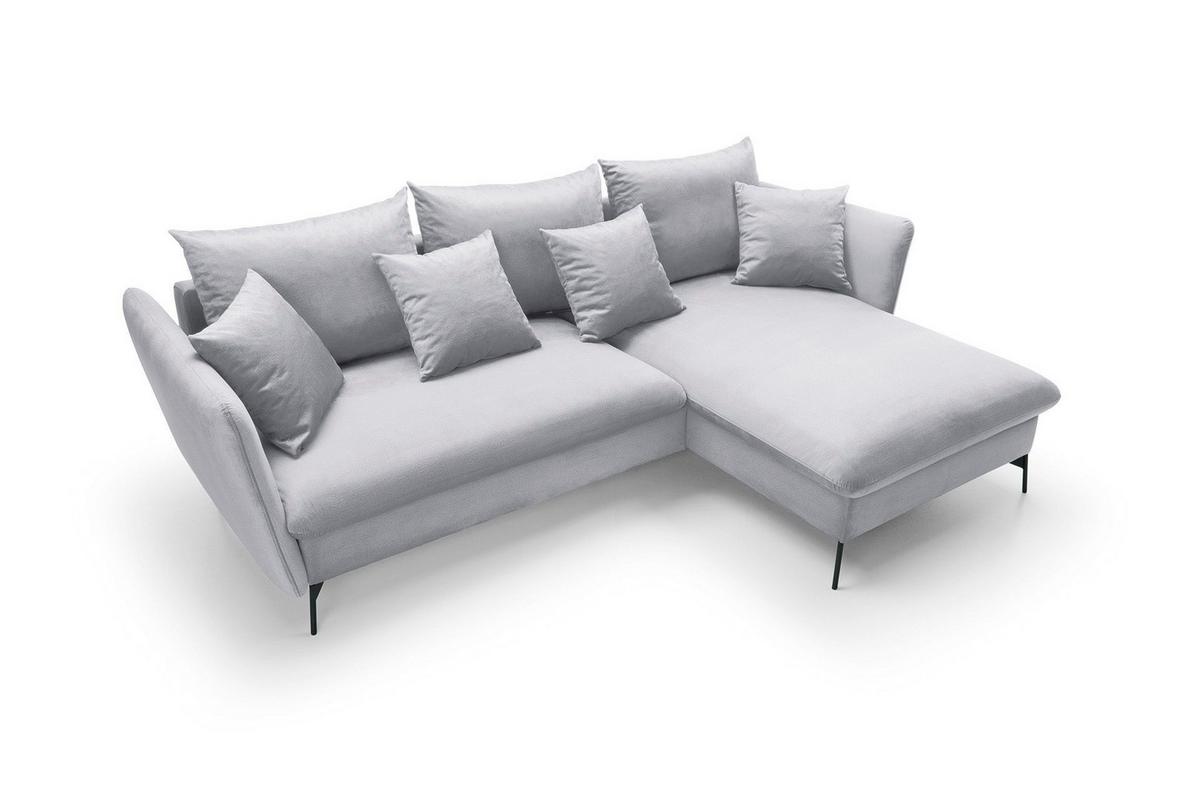 ECKSOFA FERRO Grau Velours-Stoff mit Schlaffunktion - Grau, Holz (258/167cm) - MASSENO
