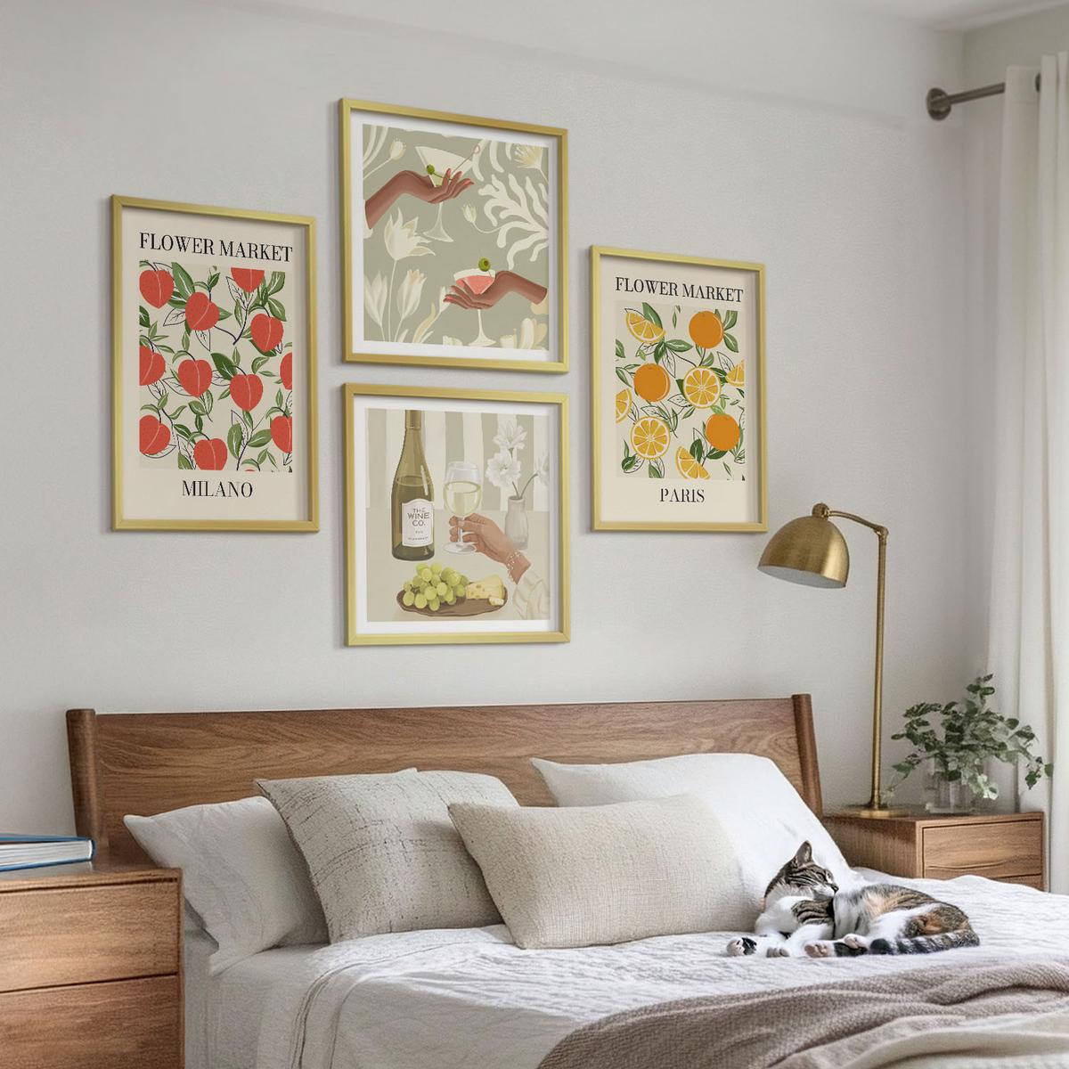 BILDER SET 4er Set - 50x50 cm & 40x60 cm Goldrahmen - Blumenwein Mailand Paris - Goldfarben, Kunststoff (50/50cm) - TULUP