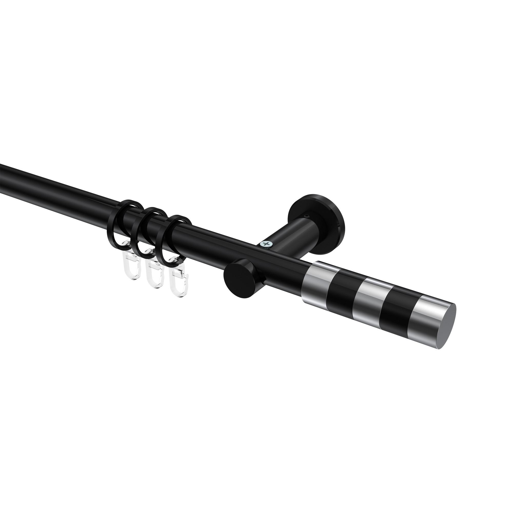 GARDINENSTANGE Platon Mavell 200 cm, 1-läufig, 20 mm Ø Schwarz - Chromfarben/Schwarz, Metall (200cm) - INTERDECO