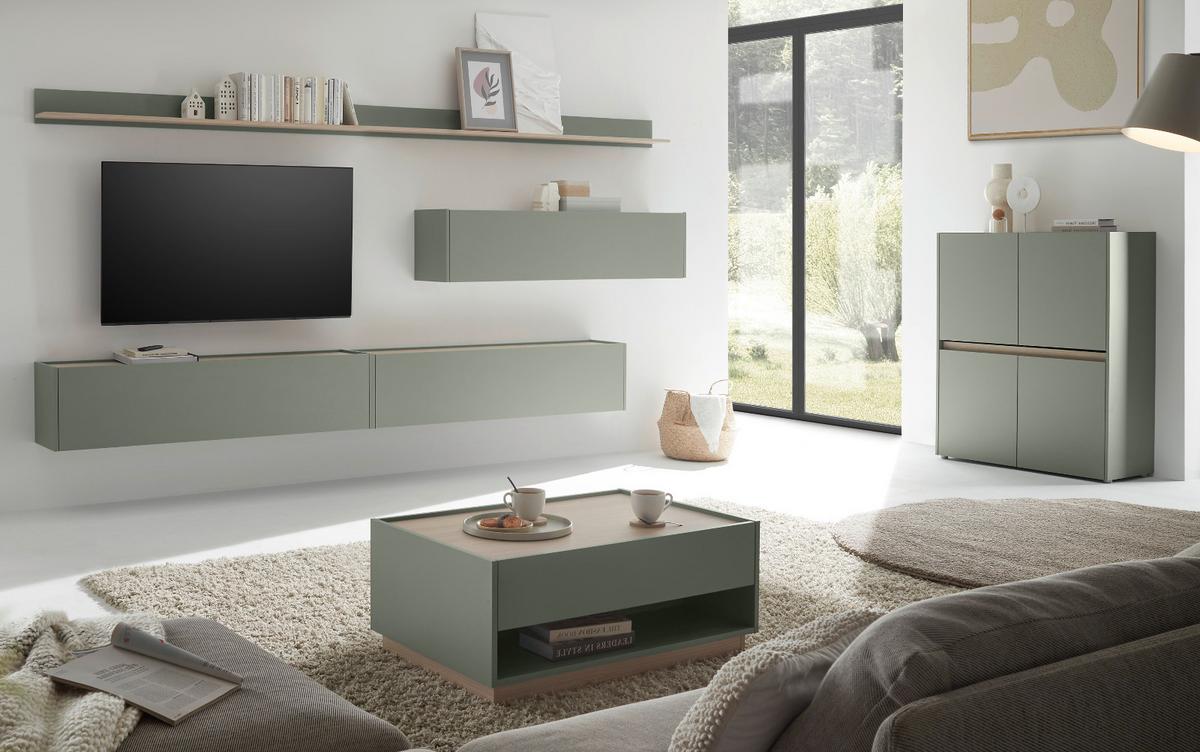 HIGHBOARD in Salbei Grün mit Eiche, 4-türige Kommode mit 8 Fächern, 100 x 120 cm - Salbeigrün/Eichefarben, Holz/Holzwerkstoff (100/120/40cm) - Furn.Design