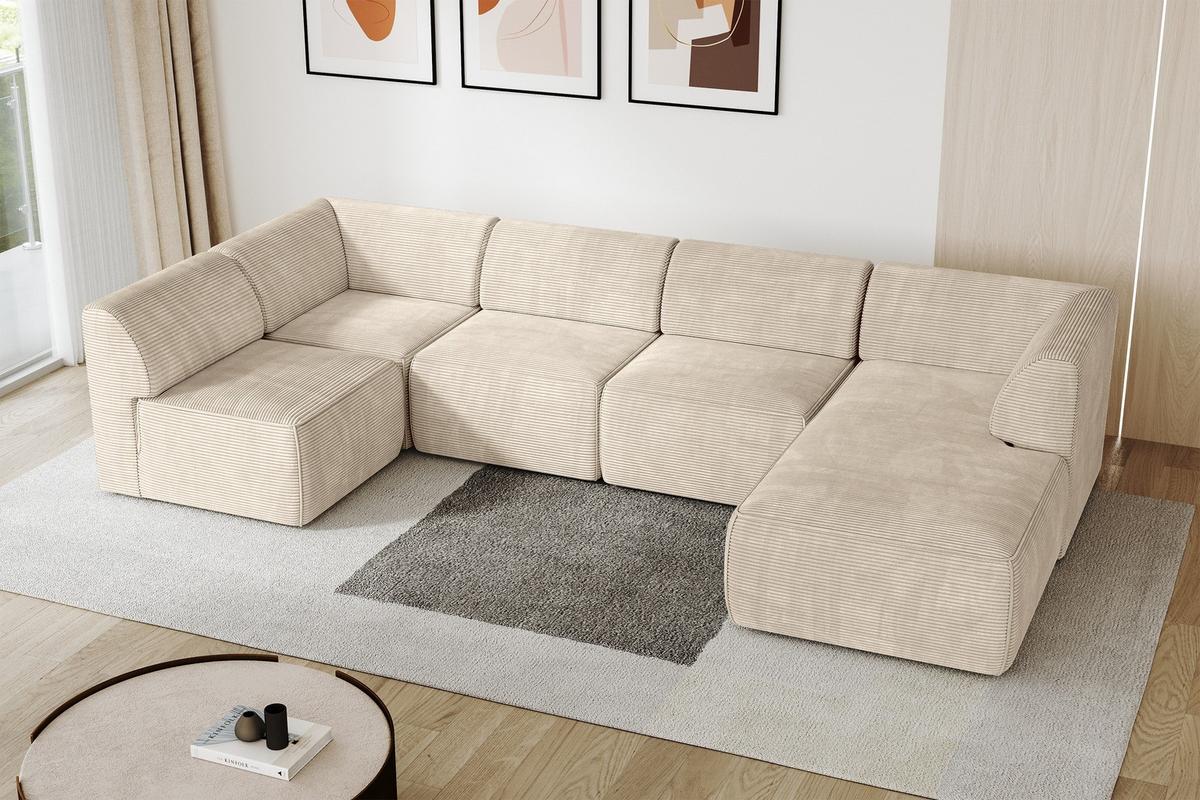 WOHNLANDSCHAFT Ottomane Rechts MOVO-L 345x180x78 cm Beige Cord - Beige, Holzwerkstoff/Kunststoff (180/78/345cm) - ALTDECOR