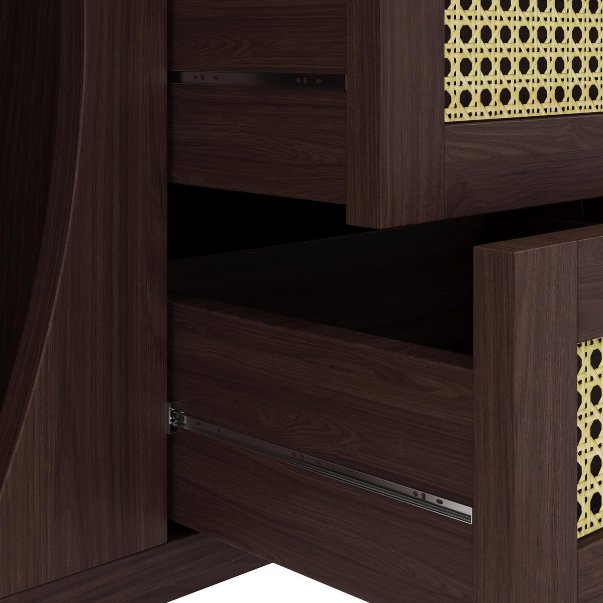 SIDEBOARD Walnuss Optik mit Rattan Schubladen und Schiebetüren - Walnussfarben, Naturmaterialien/Holzwerkstoff (140/73/40cm) - Urban Meuble