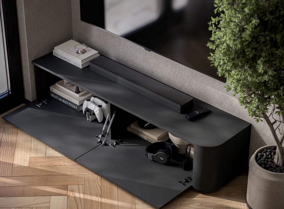 TV-LOWBOARD Aurora Schwarz matt 140 cm mit niedrigen Füßen - Schwarz, Holzwerkstoff (140/31/35cm) - Meble Lindner