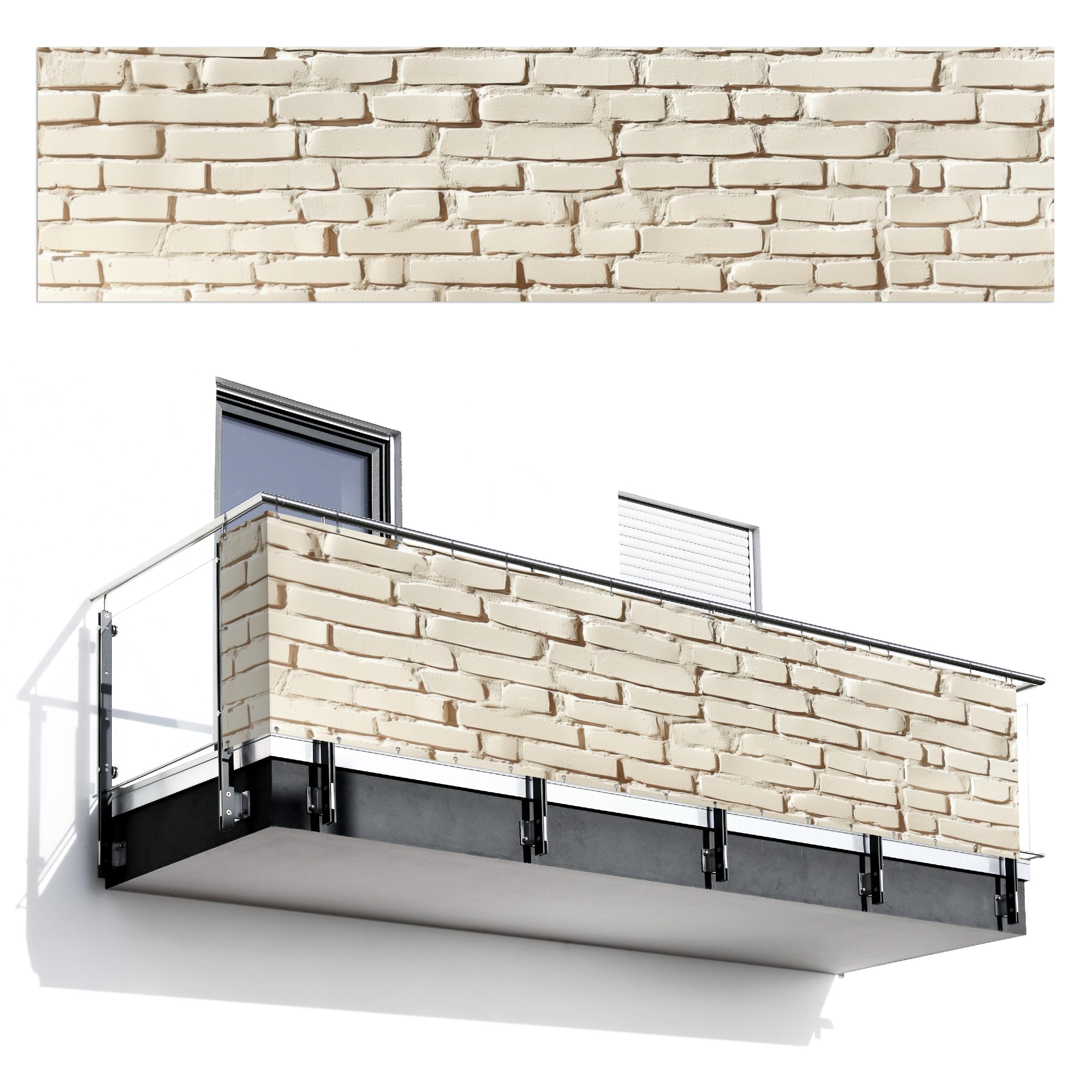 BALKON-SICHTSCHUTZ Ziegel - Wand - Licht - Weiß Deko XXL 500x130 cm - Creme, Kunststoff (500/130cm) - MuchoWow