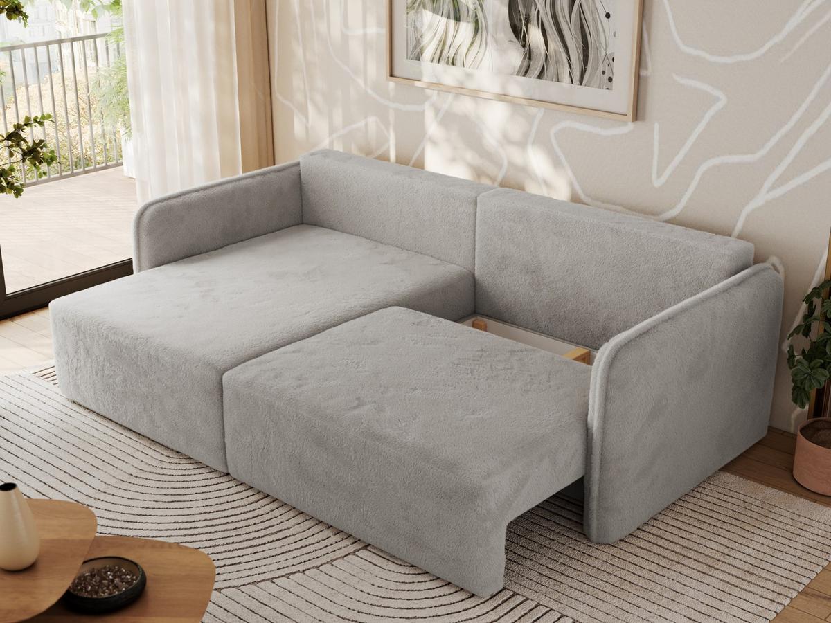 ECKSCHLAFSOFA MESTO L Hellgrau Plüsch - links - Hellgrau/Schwarz, Kunststoff/Textil (227/147cm) - MKS