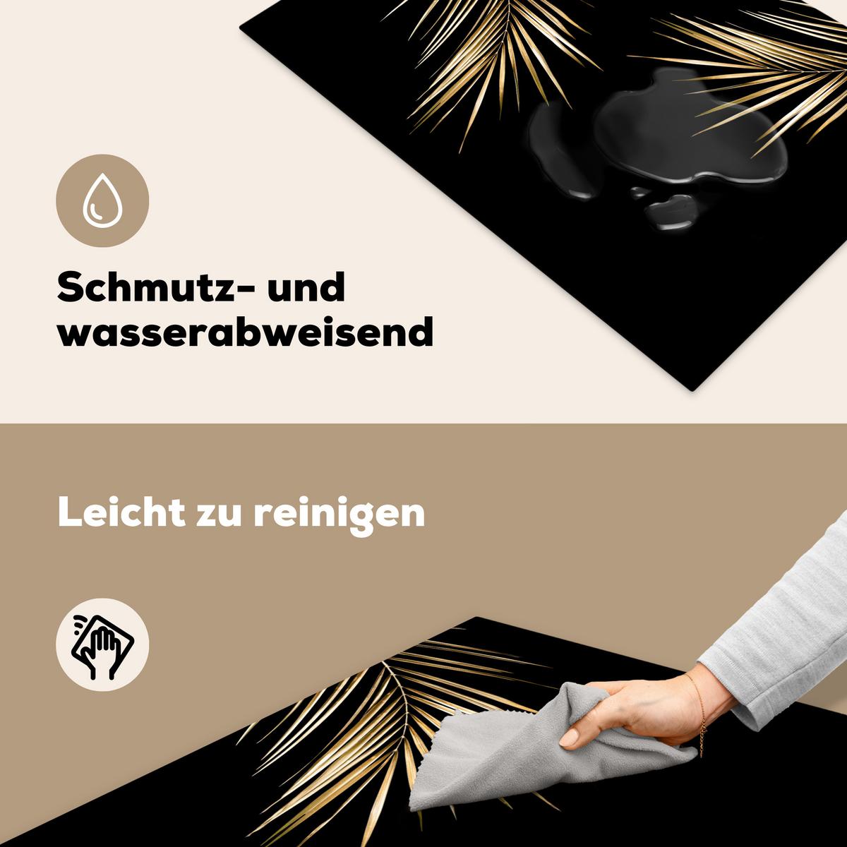 HERDABDECKPLATTE Blätter - Pflanzen - Gold - Schwarz - Luxus Ceranfeldabdeckung 80x52 cm - Goldfarben, Kunststoff (80/52/0.2cm) - MuchoWow