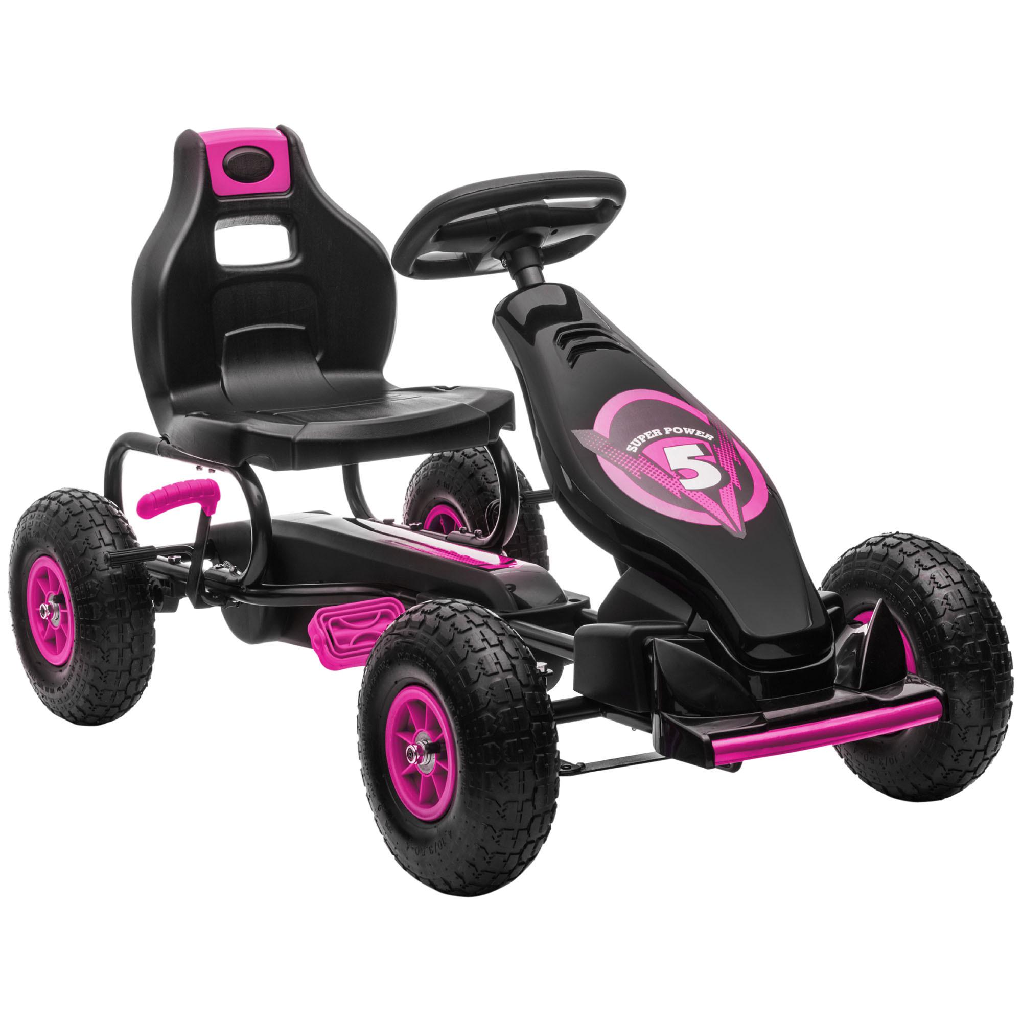 GOKART, Kinderfahrzeug mit verstellbarem Schalensitz, Tretauto, Rosa - Rosa, Metall (121/58/61cm) - HOMCOM